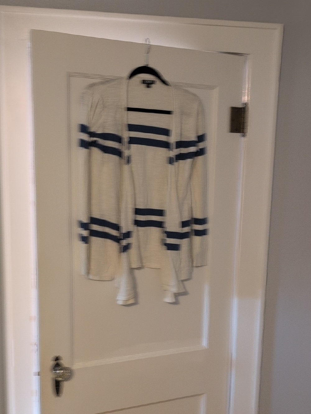 Ralph Lauren Cream Open-Front Cardigan with Navy Stripes
